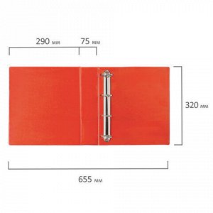 Папка на 4 кольцах с передним прозрачным карманом BRAUBERG, картон/ПВХ, 75 мм, красная, до 500 листов, 228399