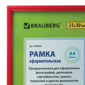 Рамка 21х30 см, пластик, багет 12 мм, BRAUBERG "HIT2", бордовая, стекло, 390944