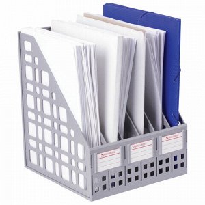 Лоток вертикальный для бумаг BRAUBERG "MAXI Plus", 240 мм, 6 отделений, сетчатый, сборный, серый, 237016
