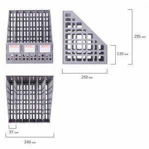 Лоток вертикальный для бумаг BRAUBERG "MAXI Plus", 240 мм, 6 отделений, сетчатый, сборный, серый, 237016