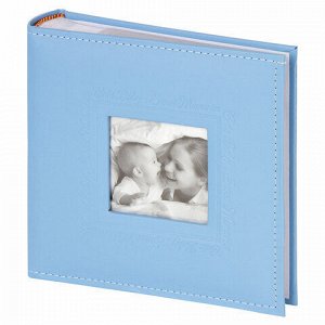 Фотоальбом BRAUBERG "Cute Baby" на 200 фото 10х15 см, под кожу, бумажные страницы, бокс, синий, 391142