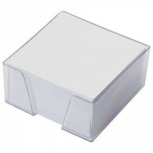 Блок для записей STAFF в подставке прозрачной, куб 9х9х5 см, белый, белизна 90-92%, 129193
