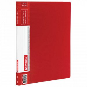 Папка с металлическим скоросшивателем и внутренним карманом BRAUBERG “Contract“, красная, до 100 л., 0,7 мм, 221783