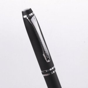 Набор ручек подарочных BRAUBERG Duetto, СИНИЕ, 2 шт.: шариковая, перьевая, черный с хромированными деталями, 143478