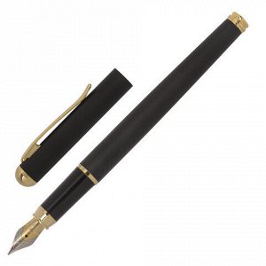 Ручка подарочная перьевая BRAUBERG Maestro, СИНЯЯ, корпус черный с золотистыми деталями, линия письма 0,25 мм, 143471