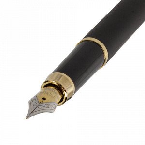 Ручка подарочная перьевая BRAUBERG Maestro, СИНЯЯ, корпус черный с золотистыми деталями, линия письма 0,25 мм, 143471