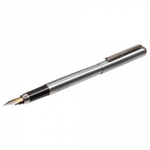 Ручка подарочная перьевая BRAUBERG "Larghetto", СИНЯЯ, корпус серебристый с хромированными деталями, 143475