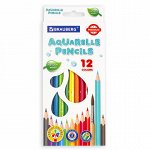 Карандаши цветные акварельные BRAUBERG PREMIUM AQUARELLE, 12 цветов, грифель мягкий 4 мм, 181671