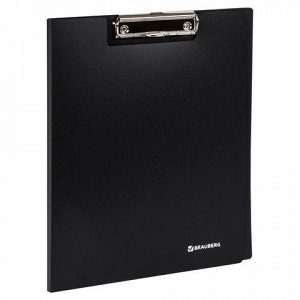 Папка-планшет BRAUBERG “Стандарт“, с верхним прижимом и крышкой, А4, пластиковая, черная, до 50 листов, 0,9 мм, 221646
