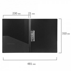 Папка с боковым металлическим прижимом и внутренним карманом BRAUBERG "Contract", черная, до 100 л., 0,7 мм, бизнес-класс, 221786