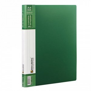 Папка 20 вкладышей BRAUBERG “Contract“, зеленая, вкладыши-антиблик, 0,7 мм, бизнес-класс, 221774