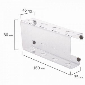 Держатель магнитный для 4 маркеров для доски (85х160 мм), прозрачный акрил, BRAUBERG, РОССИЯ, 235530