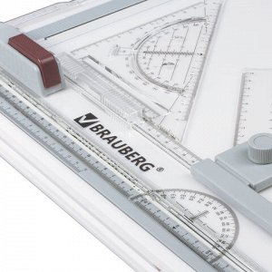 Доска чертежная А3, 505х370 мм, с рейсшиной, треугольником и чертежным узлом, BRAUBERG, 210536