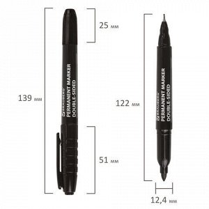 Маркер перманентный (нестираемый) двусторонний BRAUBERG "Double", ЧЕРНЫЙ, наконечники 0,8/3 мм, 151635