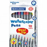 Фломастеры двусторонние BRAUBERG &quot;PREMIUM&quot; &quot;DUAL-TIP&quot;, 10 шт., 10 цветов, два наконечника, картонная коробка с европодвесом, 151946