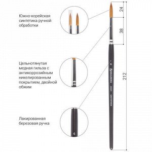 Кисть художественная проф. BRAUBERG ART CLASSIC, синтетика мягкая под колонок, кругл, № 6, кор руч, 200691