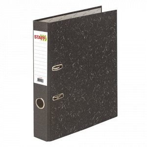 Папка-регистратор STAFF “Бюджет“ с мраморным покрытием, 50 мм, без уголка, черный корешок, 227184