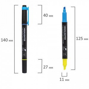 Текстовыделитель двусторонний BRAUBERG, ЖЕЛТЫЙ/ГОЛУБОЙ, линия 1-4 мм, 150842