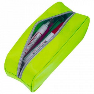 Пенал-косметичка BRAUBERG, мягкий, "KING SIZE NEON GREEN", 20х8х9 см, 229020