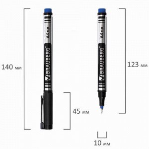 Маркер перманентный (нестираемый) BRAUBERG "Jet", СИНИЙ, супертонкий металлический наконечник, 0,5 мм, 150508