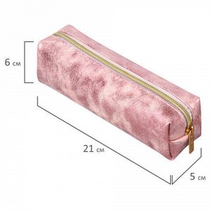 Пенал-косметичка BRAUBERG, экокожа, "Luxury", с эффектом позолоты, розовый, 21х5х6 см, 228997
