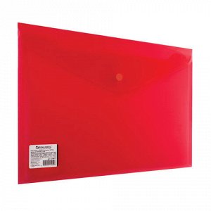 Папка-конверт с кнопкой BRAUBERG, А4, плотная, 180 мкм, до 100 листов, прозрачная, красная, 224812