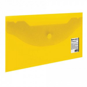 Папка-конверт с кнопкой BRAUBERG, 250х135 мм, 150 мкм, прозрачная, желтая, 224032