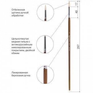 Кисть художественная профессиональная BRAUBERG ART CLASSIC, щетина, круглая, № 6, длинная ручка, 200709