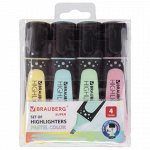Набор текстовыделителей BRAUBERG 4 шт., АССОРТИ, &quot;SUPER PASTEL&quot;, прорезиненный корпус, линия 1-5 мм, 151756