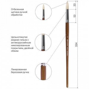 Кисть художественная профессиональная BRAUBERG ART CLASSIC, щетина, круглая, № 14, длинная ручка, 200713