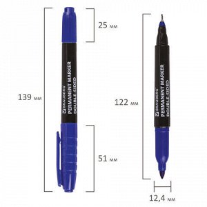 Маркер перманентный (нестираемый) двусторонний BRAUBERG "Double", СИНИЙ, наконечники 0,8/3 мм, 151636
