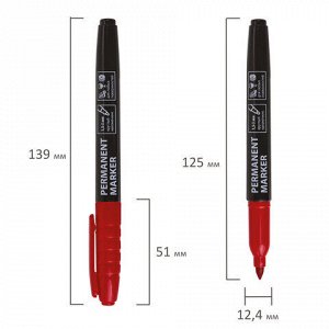 Маркер перманентный (нестираемый) BRAUBERG, КРАСНЫЙ, круглый наконечник, 1,5-3 мм, с клипом, 151631