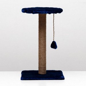 Когтеточка "Столбик" с круглой полкой и игрушкой, 35 х 35 х 60 см, синяя