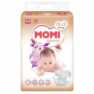 Подгузники MOMI Premium S (4-8кг), 80 шт