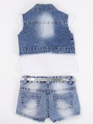 Комплект для девочки: футболка, шорты джинсовые и жилет