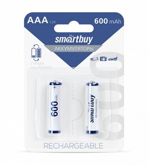 Аккумуляторная батарея 600 mAh (мизинчиковые аккумуляторы) NiMh Smartbuy ААА (LR03) /2BL  (SBBR-3A02BL600)