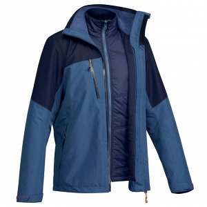 Куртка для треккинга при -10°C 3 в 1 водонепроницаемая TRAVEL 500 мужская синяя FORCLAZ