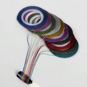 Ленты клеевые для декора «Блёстки», 10 шт, 1 мм, 10 м, цвет разноцветные