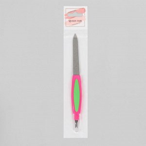 Пилка-триммер металлическая для ногтей, прорезиненная ручка, 16 см, цвет МИКС