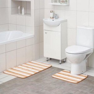 Набор ковриков для ванны и туалета Доляна «Полосатик», 2 шт: 50x80, 40x50 см, цвет бежево-коричневый