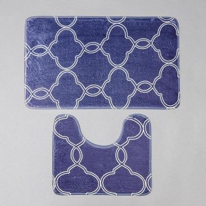 Набор ковриков для ванны и туалета Доляна «Виньер», 2 шт: 44x50, 50x80 см, цвет синий