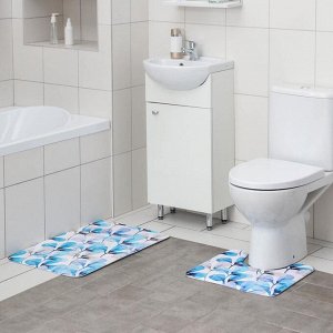 Набор ковриков для ванны и туалета Доляна «Шелла», 2 шт: 45x70, 39x45 см, цвет бело-синий