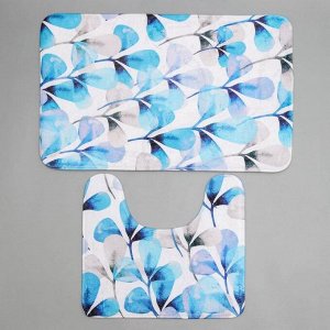 Набор ковриков для ванны и туалета Доляна «Шелла», 2 шт: 45x70, 39x45 см, цвет бело-синий