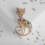 Брошь &quot;Кошка&quot; грациозная, разноцветная в золоте