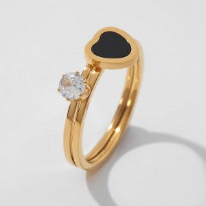 Кольцо "Арабика" сердечко, цвет чёрно-белый в золоте, размер 18
