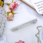 Заколка-автомат для волос &quot;Луиза&quot; 6,5 см, белый жемчуг и стразы