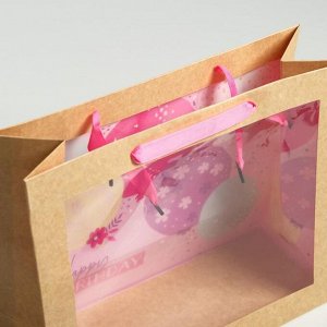 Пакет крафтовый с пластиковым окном «Happy Birthday», 31 х 26 х 11 см