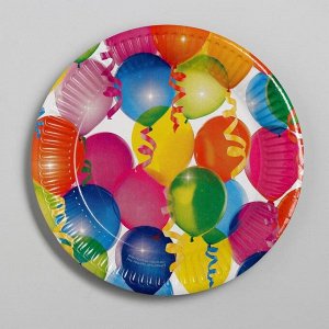 Страна карнавалия Тарелка бумажная «Воздушные шарики», набор 6 шт., 18 см