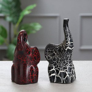 Набор статуэток "Слоны Инь-Янь №1", кракелюр, красно-чёрный