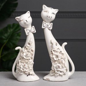 Набор статуэток "Коты сладкая парочка", белая лепка, 28 см